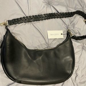 Jules Kae Black Faux Vegan Leather Crescent Shaped Shoulder Bag